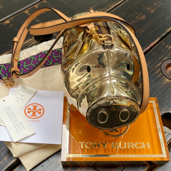 Tory Burch Handbags - PEGGY THE PIG METALLIC MINI BAG IN GOLD